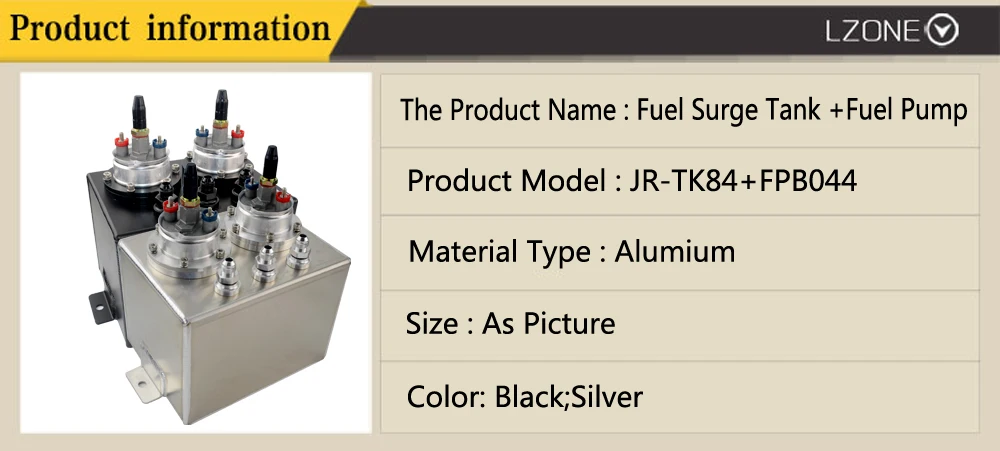 LZONE-3L двойная заготовка алюминиевого топливного перенапряжения бак/перенапряжения бак с 2 шт. 044 топливный насос серебряный или черный JR-TK84044