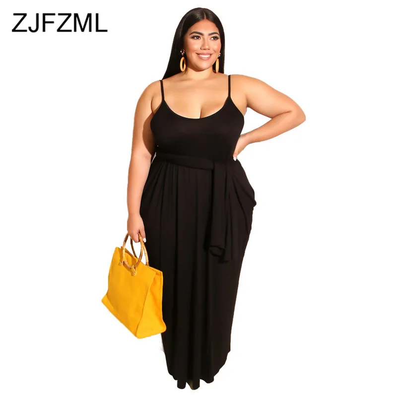 

Spaghetti Strap Summer Plus Size Dress Women Round Neck Sleeveless Bohemian Long Dress Casual High Waist Backless Beach Vestidos
