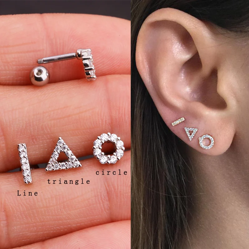 

Sellsets 1PC Line Triangle Circle Cubic Zirconia CZ Tragus Daith Helix Cartilage Studs Rook Piercing Jewelry