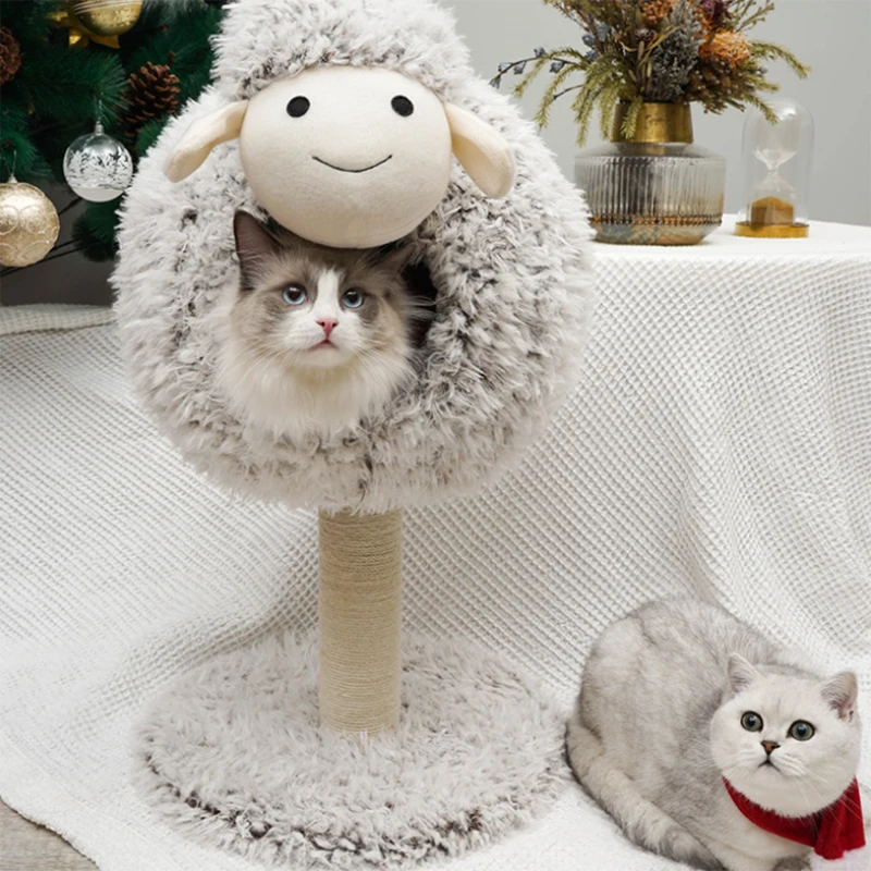 

MeterMall Cute Sheep Shape Cat Climbing Jumping Furniture Cat Scratching Climbing Play Toy Sleeping Nest Bed For Pet Kitten