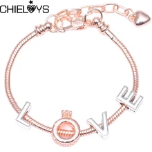 CHIELOYS, pulseras de encanto Vintage, Letra de corona L O V E, cuentas, cadena de oro de serpiente rosa, pulsera de marca para mujer, joyería DIY BL001