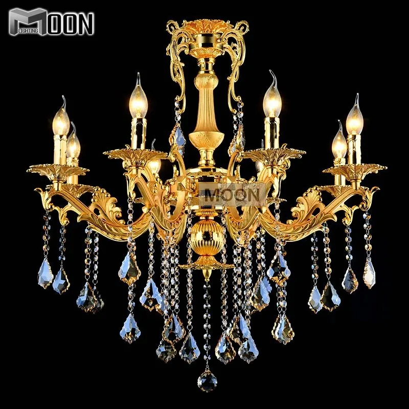 Gold Crystal Chandelier Lighting Fixture 8 Arms Classic Metal