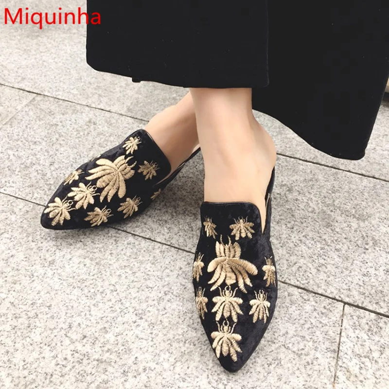 

Miquinha Traditional Embroidery Lotus Super Star Shoes Animal Bee Design Pointed Toe Women Girl Children Spring Slipper Flats