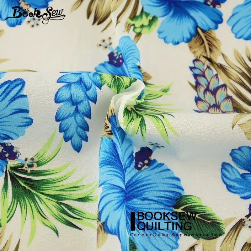 Booksew Cotton Poplin Fabric High Quality Home Textile Fat Quarter Meter Dress Printed Blue Flora Quilting Bedding Set Shirt