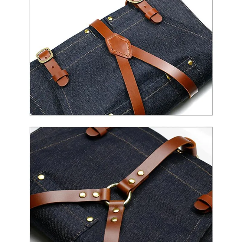 Denim Apron Leather Strap K54B-7