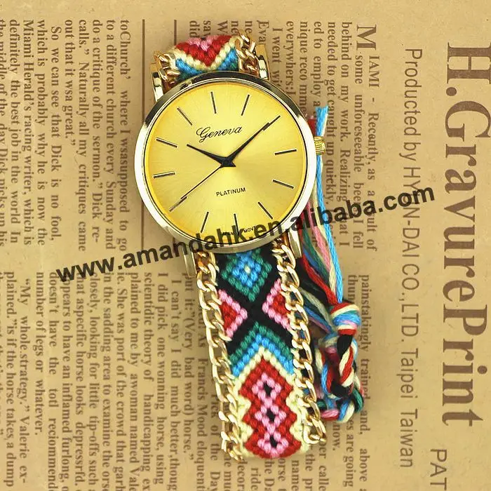 

100pcs/lot Fashion Handmade Rope Bracelet Women Watch Hand-Woven Watches Ladies Quarzt Braided GENEVA Dress WristWatches