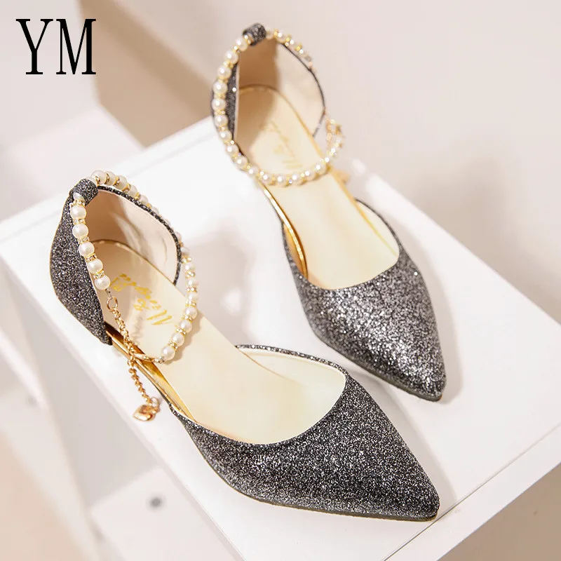 Sexy Pointed toe Pearl High heels shoes Female Fashion hollow with Sandals Paillette of the Thin Breathable shoes Women Pumps Sexy Pointed toe Pearl High heels shoes Female Fashion hollow with Sandals Paillette of the Thin Breathable shoes Women Pumps