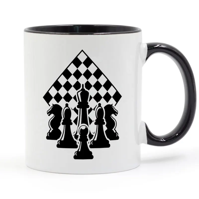 

Chess Strategy Game Black and White Chessboard Mug Coffee Milk Ceramic Cup Creative DIY Gifts 11oz
