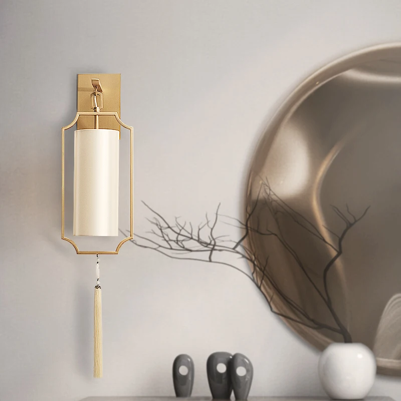 Lâmpadas de Parede Luzes de Parede Estar do Hotel Moderno Chinês Cobre Minimalista Designer Modelo Sala Clássico Arandela Luzes Led Cor 12 modelo de sala de estar, sala de estar, hotel