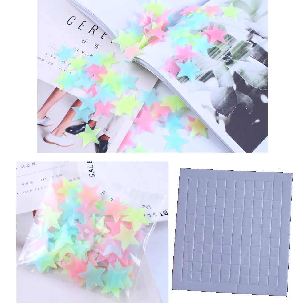 Glow In The Dark Plastic Stars Ceiling Wall Art Fun Luminous Stickers YELLOW 3cm