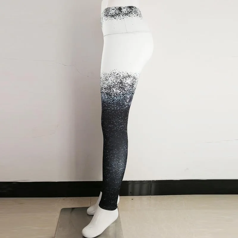 Kaminsky новый черный и белый градиент цифровой печати леггинсы Высокая талия держать тонкий брюки для девочек Push Up Женский Леггинс