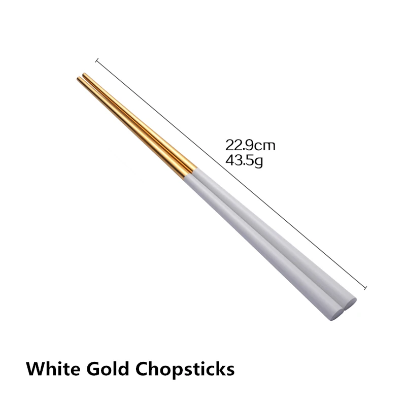 2 шт./лот, золотые палочки для еды, ложка из 304 нержавеющей стали, корейские многоразовые черно-белые палочки для суши, кухонные аксессуары - Цвет: 2 White Gold Sticks