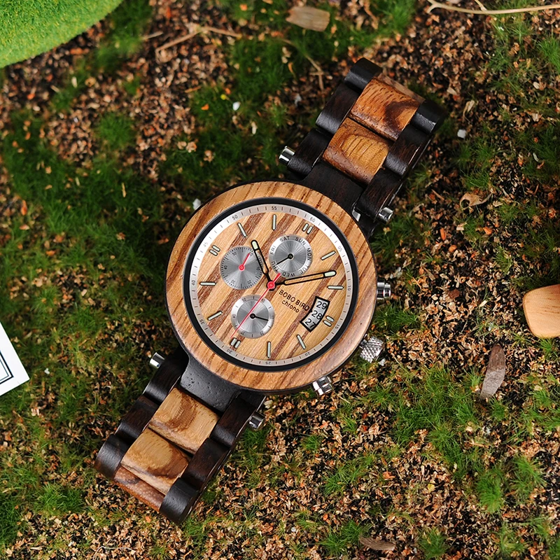 Бобо птица Авто Дата дисплей деревянные часы для мужчин Relogio Masculino роскошные бизнес наручные Стоп Часы с V-P17 Прямая поставка
