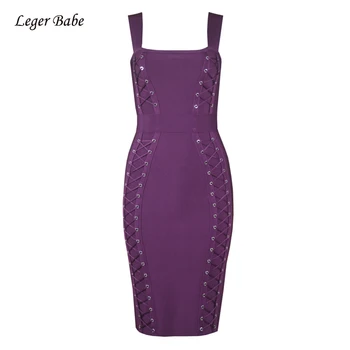 

Sexy Lace Up Rayon Bandage Dress Women Bodycon Spaghetti Strap Celebrity Evening Party Dresses Purple Knitted Vestidos Female