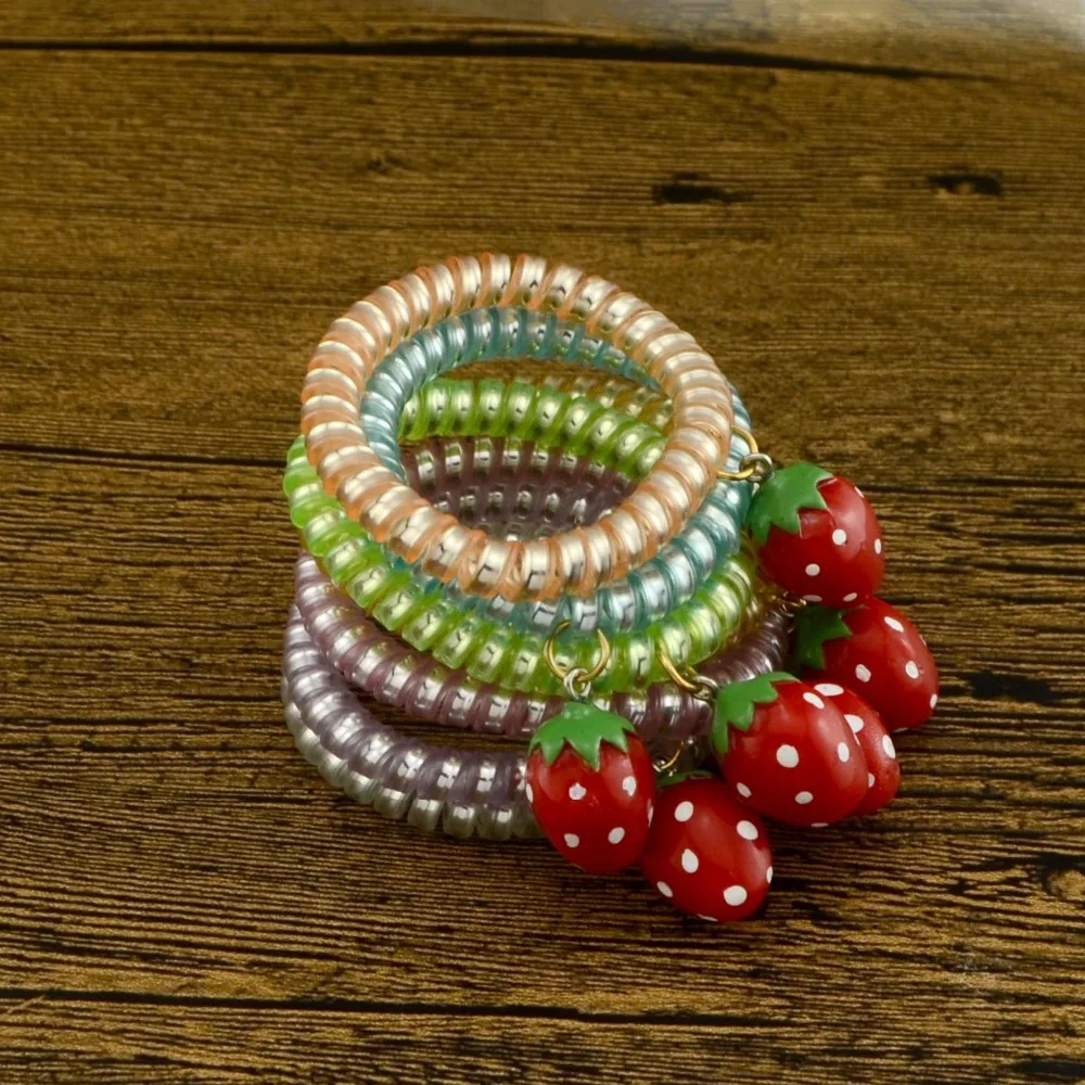 5Pcs/Lot New Fashion Telephone Line Bobble Rubber Colorful Charms