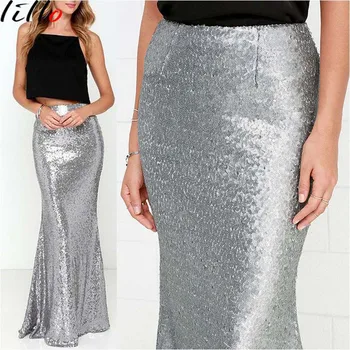 

Sequined Silver Skirt Fishtail Skirt One-Step Skirt Long Skirt Fashion party wild zipper group high quality Sexy temperament mo