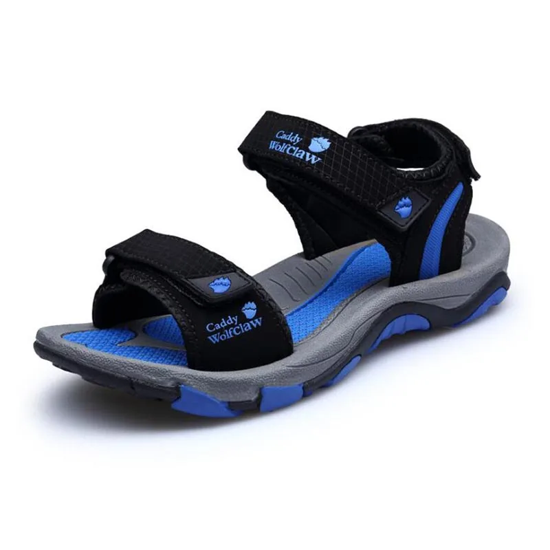 Мужские сандалии; Новинка года; Летние повседневные сандалии; мужская пляжная обувь на плоской подошве; размеры 38-45 - Цвет: A722 Black blue