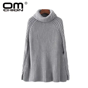 

OMCHION Sueter Mujer 2018 Korean Turtleneck Batwing Women Sweaters And Pullovers Casual Split Thick Poncho Knitwear LMM16