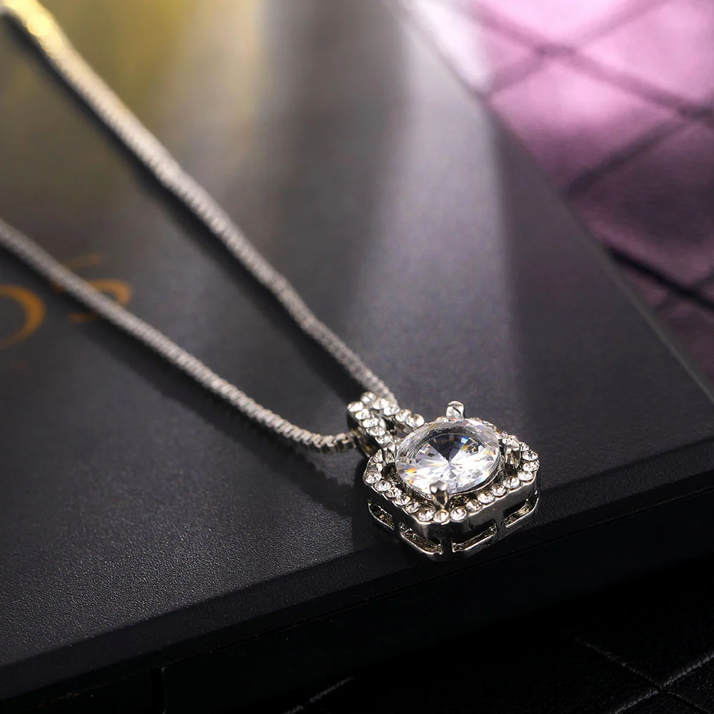 Классическая Серебряная коробка ожерелье-чокер ожерелье с прозрачным Цирконом ожерелье с кристальным подвесом для женщин ювелирные изделия подарок на день Святого Валентина