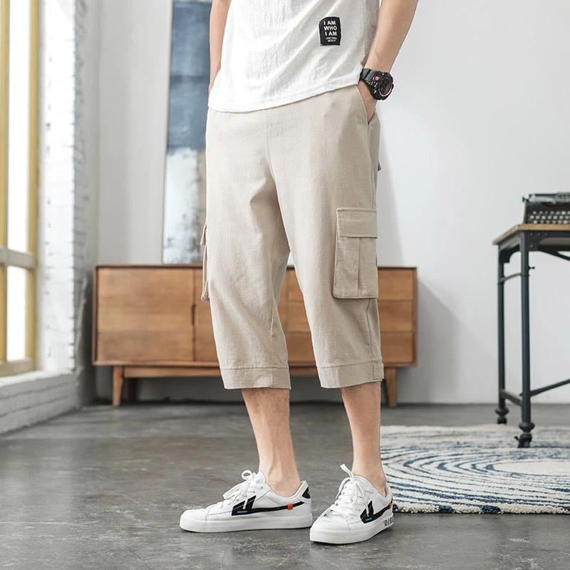 Novedad en pantalones cortos anchos de verano para hombre, con bolsillos múltiples, cremallera militar, calzones de carga, pantalones cortos largos de color verde caqui militar para hombre|Pantalones AliExpress