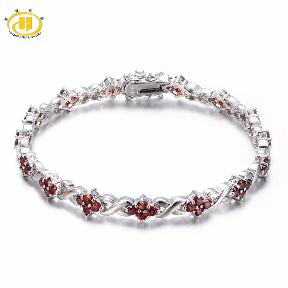 

Hutang Trendy 5.04Ct Natural Gemstone Garnet Solid 925 Sterling Silver Link Bracelet Fine Jewelry For Women's Gift 8.0 Inches