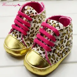 Симпатичные для маленьких девочек Обувь младенческой малышей леопарда Золото Обувь для малышей кроссовки размеры 11, 12 13