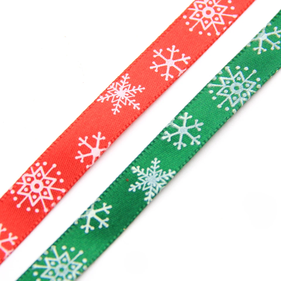 10 ярдов 9 мм Рождественская лента снежинки печатные ленты для украшения атласная лента сделай сам Ремесло подарки украшения для рождественской вечеринки