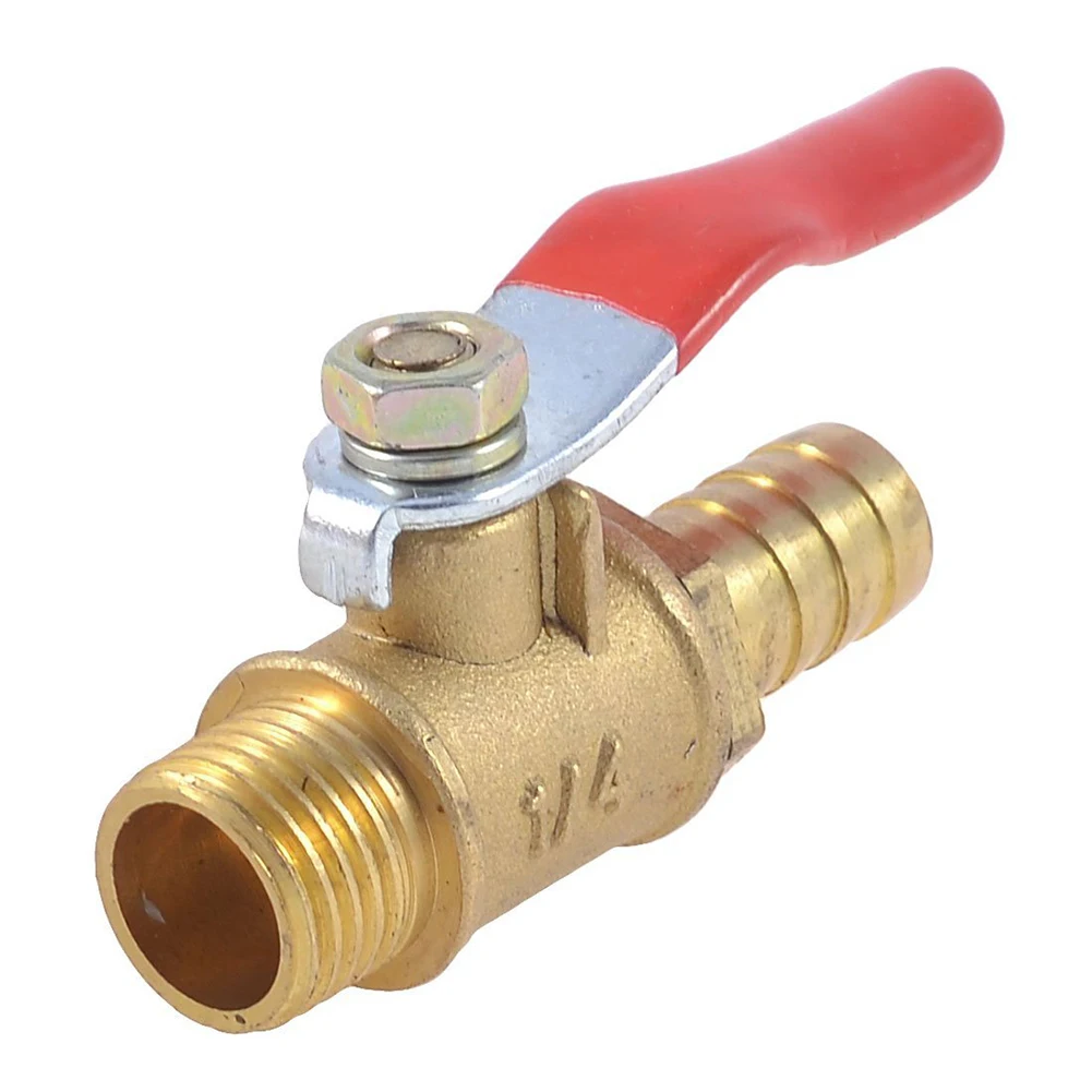 10mm x 1/4" PT Male Thread Full Port Lever Handle Hose Barb Brass Ball