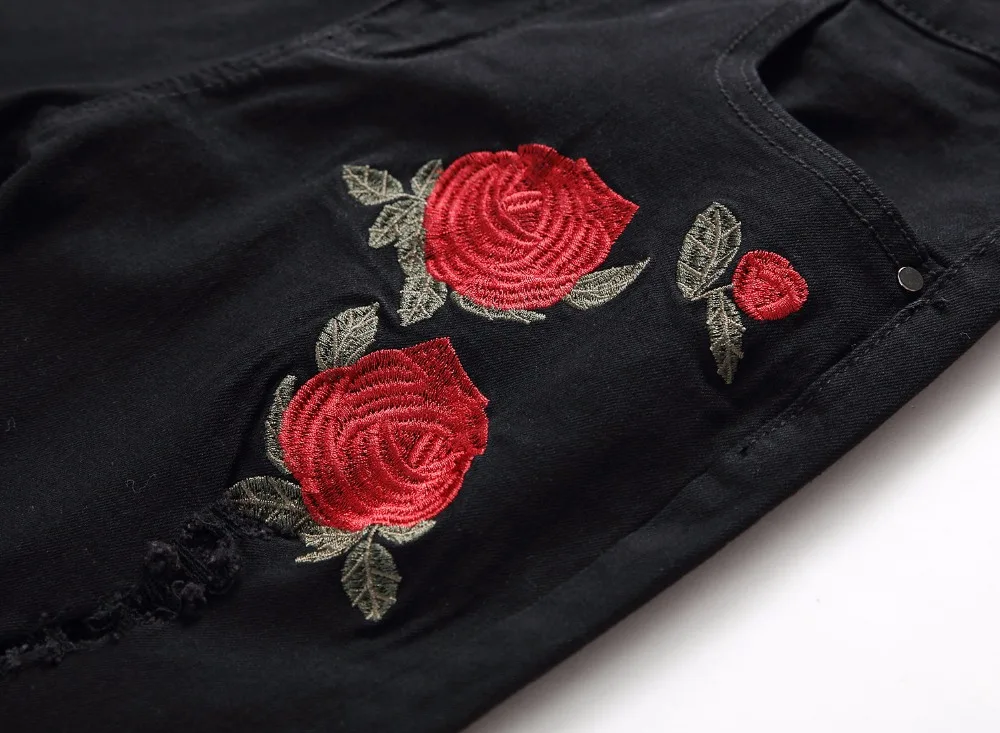 mens jeans with rose embroidery
