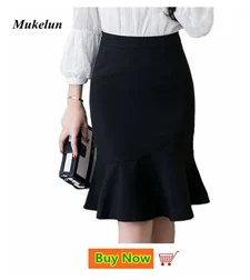 Сексуальная Женская офисная юбка размера плюс, лето, облегающая, облегающая, высокая талия, на пуговицах, деловая, офисная, для девушек, черная, юбка-карандаш для женщин