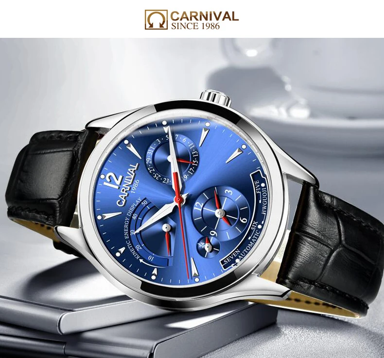 CARNIVAL Kinetic energy dual time display Mechanical Watches Men Top Luxury Brand Watch Sports Automatic Sapphire Waterproof Men