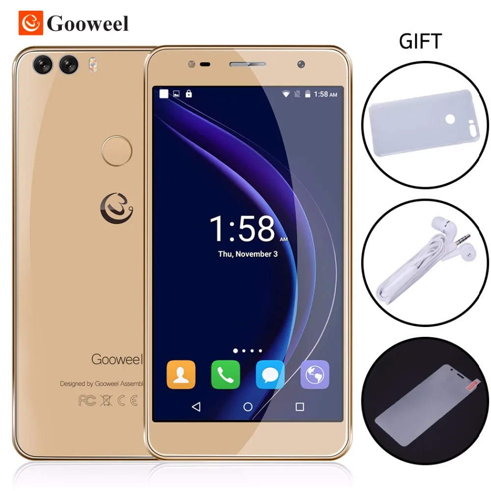 Gooweel M8 Smartphone Fingerprint ID Dual 2 5D Glass 5 5 inch HD IPS screen MTK6580