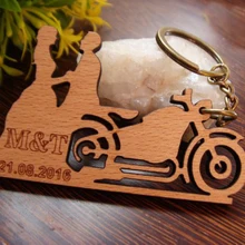 Брелок для мотоцикла, выгравированный на заказ, сохранить дату, деревянный брелок, деревенский брелок, свадебные сувениры, свадебный брелок