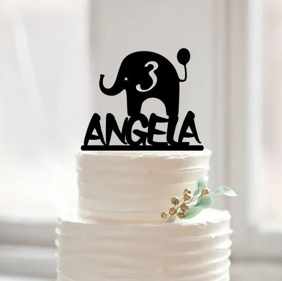 

Happy Birthday Baby Cake Topper,Elephant Baby Shower Cake Topper,Personalized Name Cake Toppers,Birthday Party Decorations