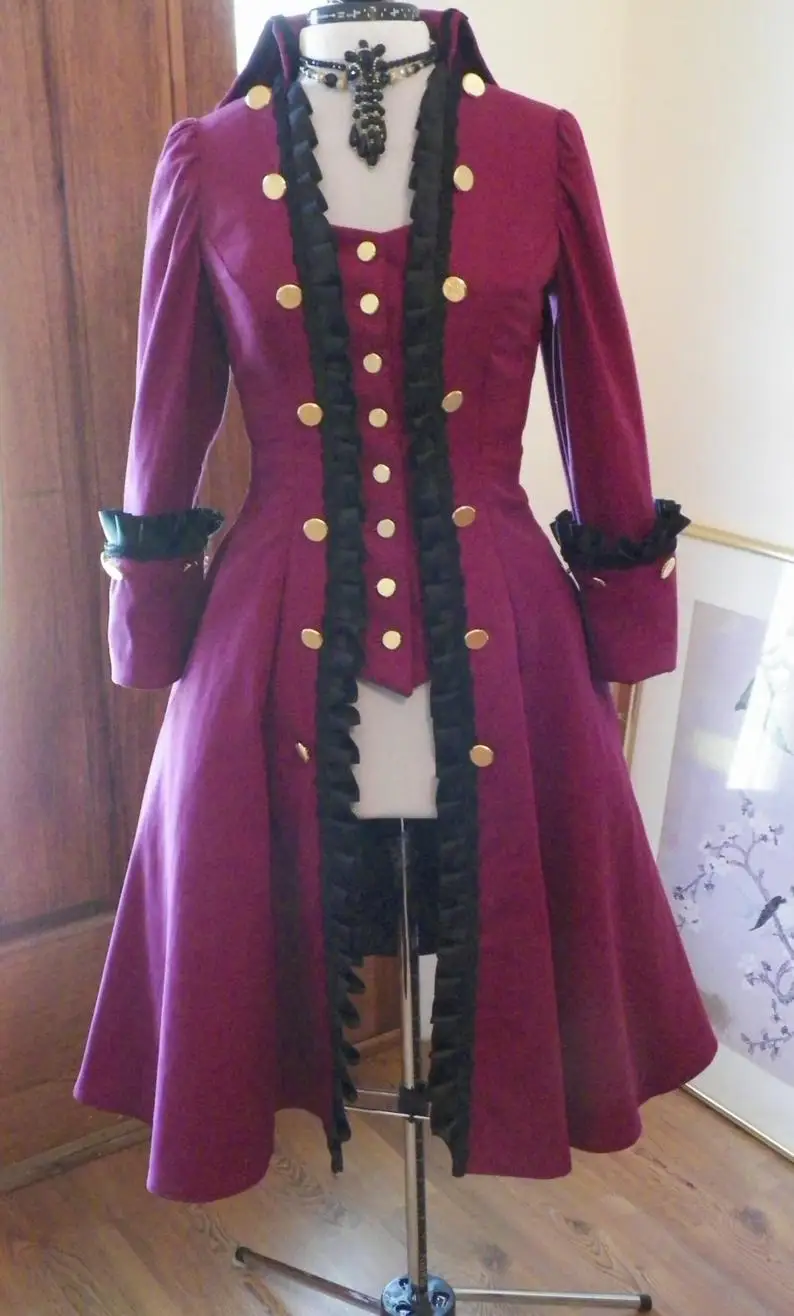 Красное пиратское платье пальто куртка женская colonial rococo Пиратская куртка костюм на заказ