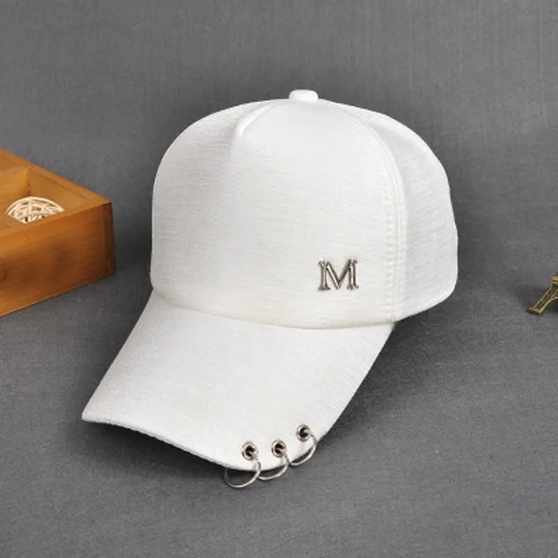  2017 New Metal Letter M Lron Ring Pink Classic 5 Panel Women Baseball Cap Ladies Youth Snapback  High Quality Baseball Cap