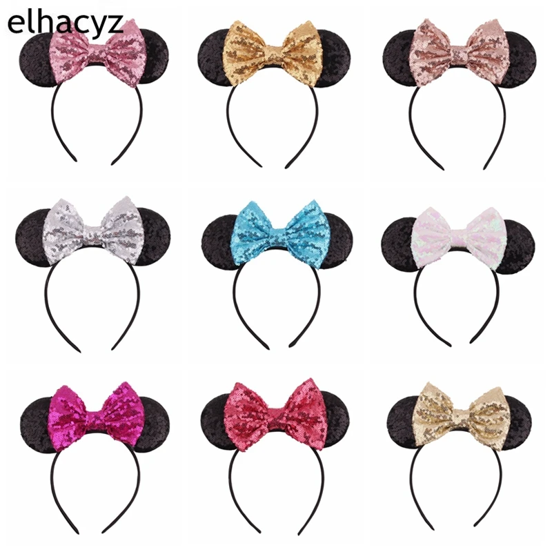 10pcs/lot Wholesale Sequin Mouse Ears Hairband Girls 5'' Glitter Bow DIY Headband For Kids Hair Band Headwear Hair Accessories