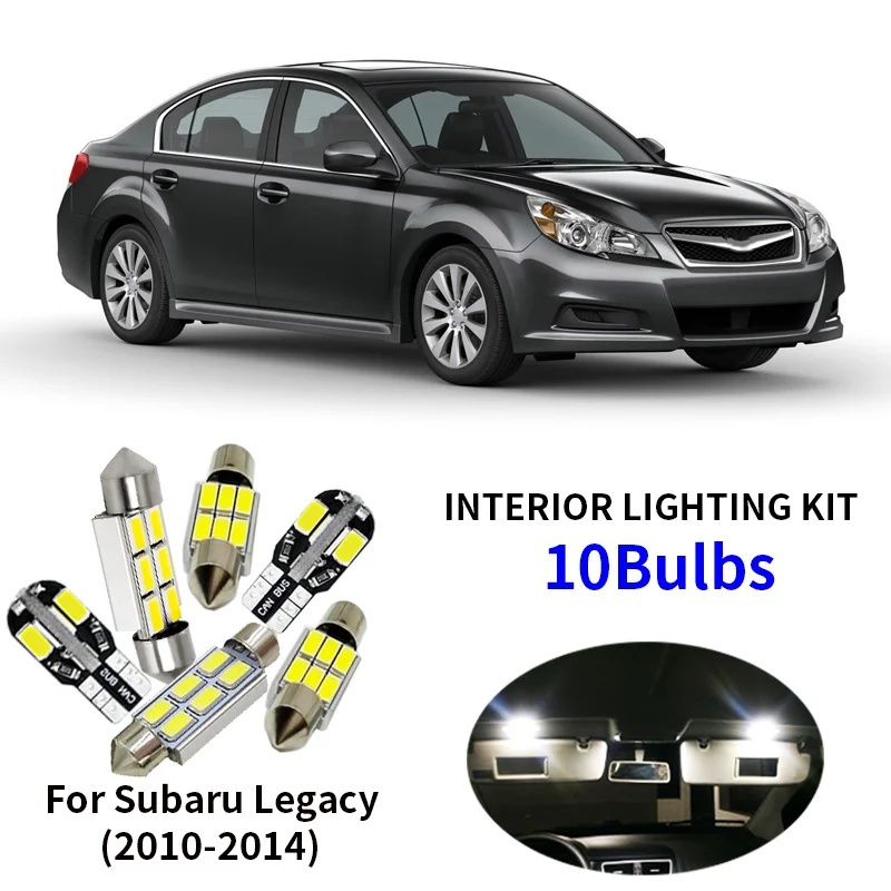 

10pcs Car Accessories LED Interior Light Bulbs kits For 2010-2014 Subaru Legacy Map Dome Trunk License Plate Lamp