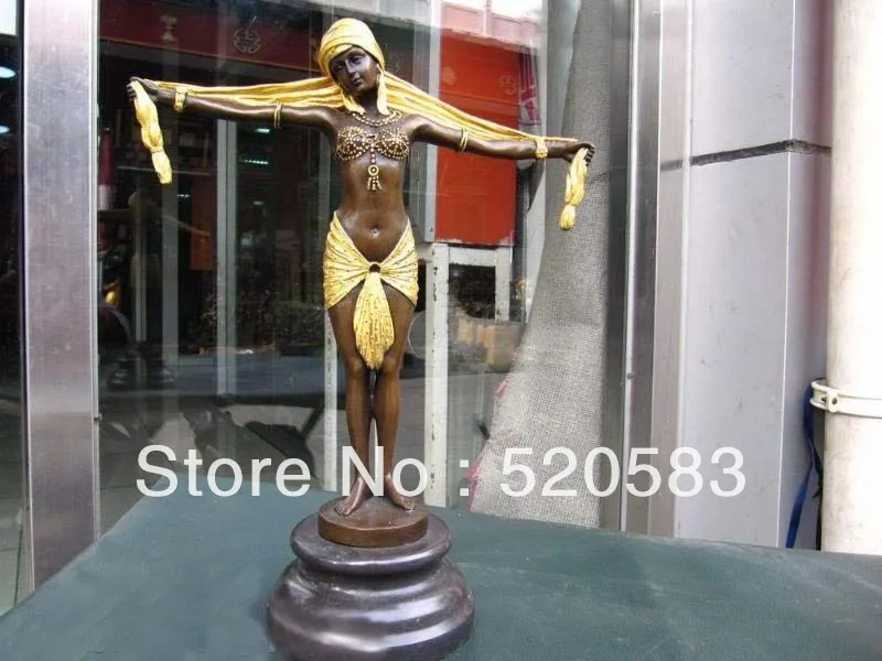 

free Signed Pure Bronze painted dancing woman Art sculpture fast