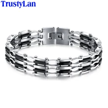 TrustyLan Новое поступление модный черный силиконовый браслет для мужчин нержавеющая сталь мужские ювелирные изделия звено цепи браслеты и браслеты для мужчин s подарки