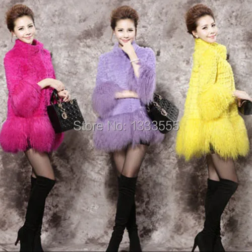 women's pink black SHAGGY REAL RABBIT MONGOLIAN LAMB FUR JACKET COAT M L XL XXLin Faux Fur from