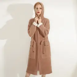 Bootyджинсовый 2018 осенне-зимний новый высококачественный Женский модный большой карман x-long в плюшевой шляпе с капюшоном пальто женское