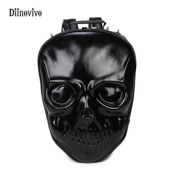 

DIINOVIVO New Travel Backpack Rock Style Women Female Skull Leisure Student School Bags Soft PU Leather Girls Rivet Bag WHDV0129