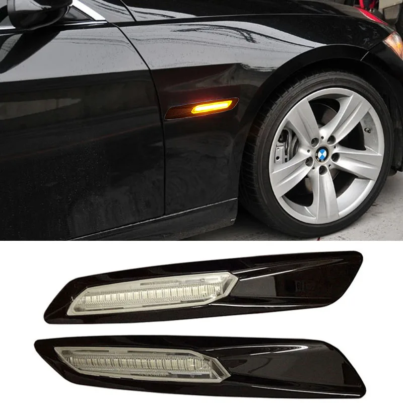 A Set Black Trim LED Fender Side Marker Light Turn Signal Lamp for BMW