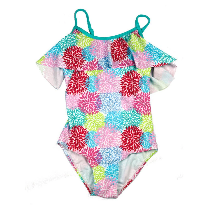 

New Model Kid Girls One Piece Swimsuit Girl Geometric Flower Swimwear 6-14 Y Children Swimming Wear Swim Bathing Suit