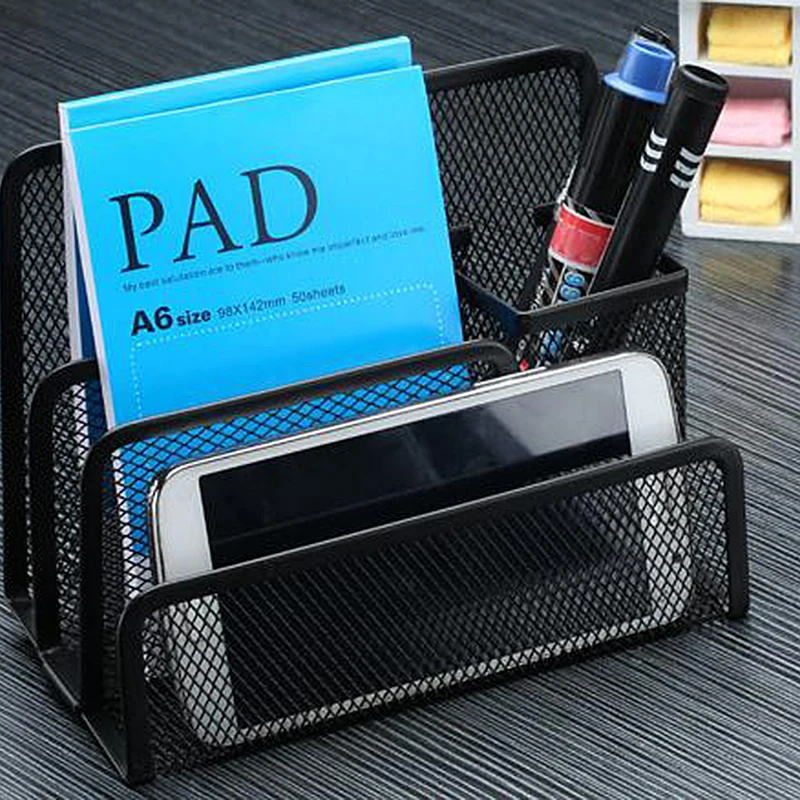 Metal Stand Mesh Letter Paper Sorter Storage Box Pen ...