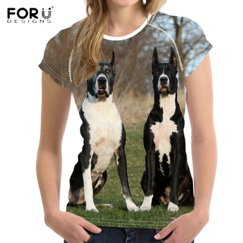 

FORUDESIGNS Cool 3D Puppy Great Dane Print Women T Shirts Casual Summer Fitness O Neck T-shirts Brand Design Female Short Tees