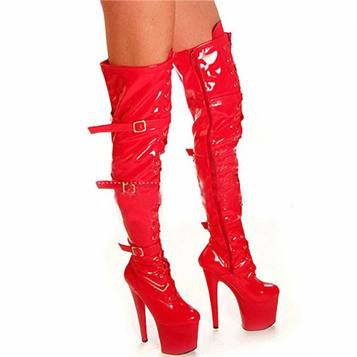LAIJIANJINXIA/Новинка; пикантные женские ботфорты на высоком каблуке 20 см; Вечерние Туфли Королевы; обувь для ночного клуба на платформе; обувь для танцев на шесте - Цвет: Красный