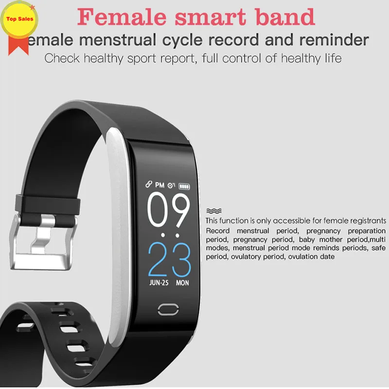 

2019 new Smart Band IP67 Waterproof Fitness Tracker Bracelet Heart Rate Blood Pressure female menstrual cycle Monitor Smartband