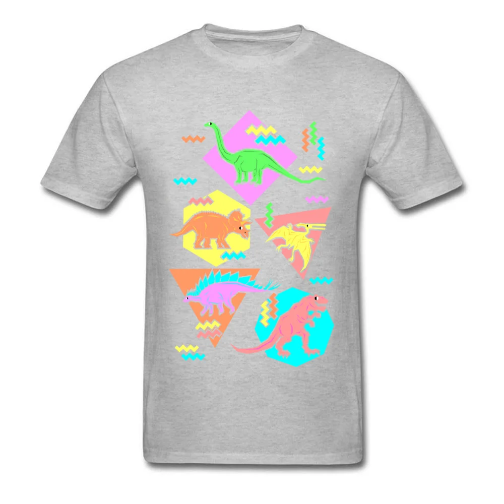 Nineties Dinosaur Pattern Men Cheap Tops Shirts O-Neck Thanksgiving Day 100% Cotton Top T-shirts Printed On Tee-Shirts Nineties Dinosaur Pattern grey